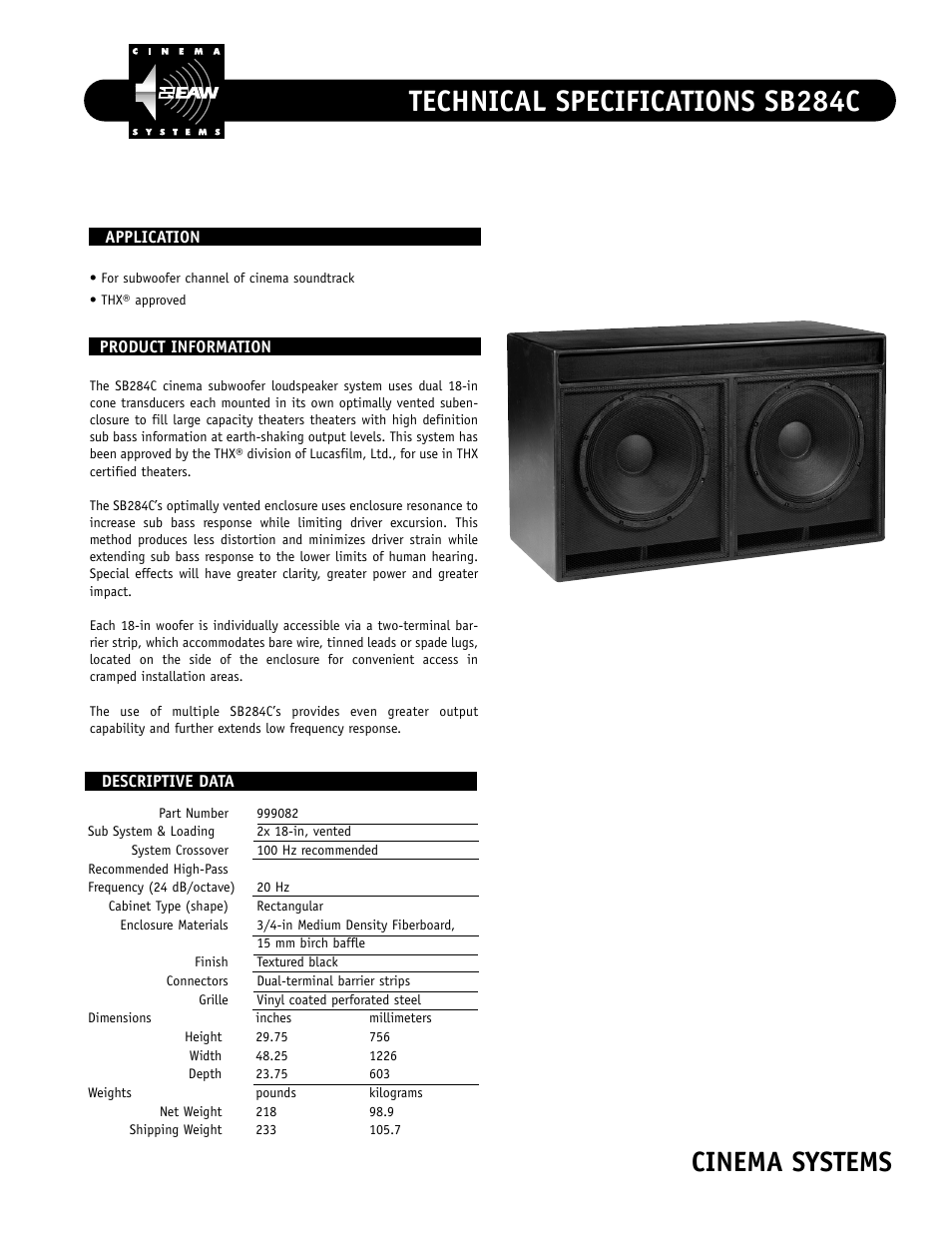 EAW SB284C User Manual | 2 pages