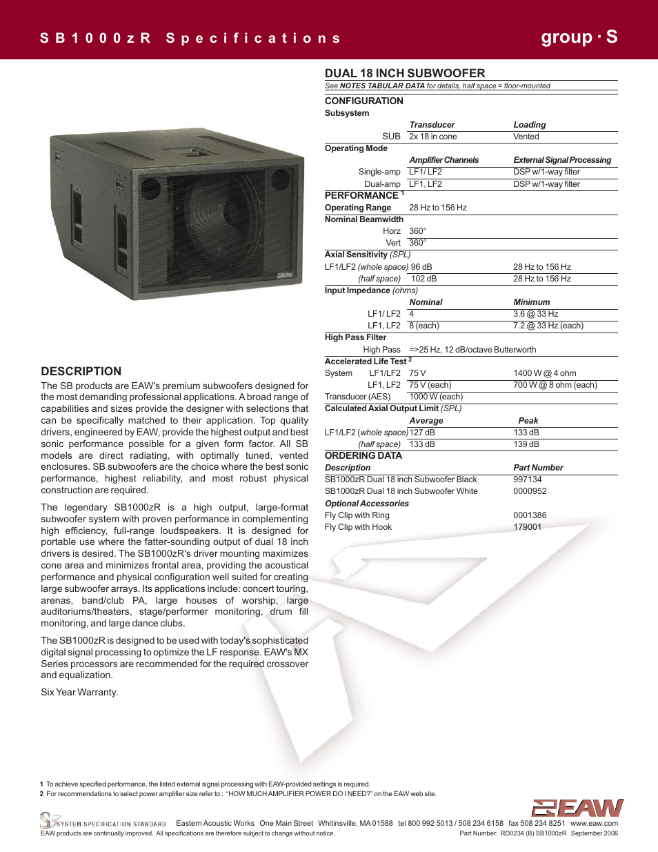 EAW SB1000zR User Manual | 4 pages