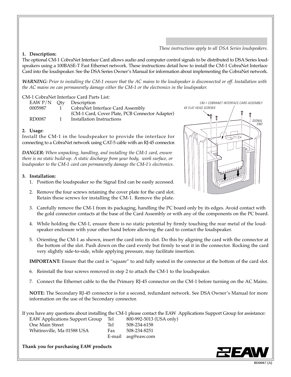 EAW CobraNet CM-1 User Manual | 1 page