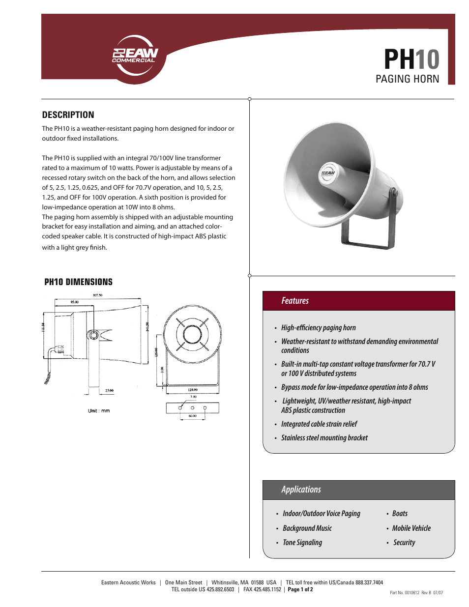 EAW PH10 User Manual | 2 pages