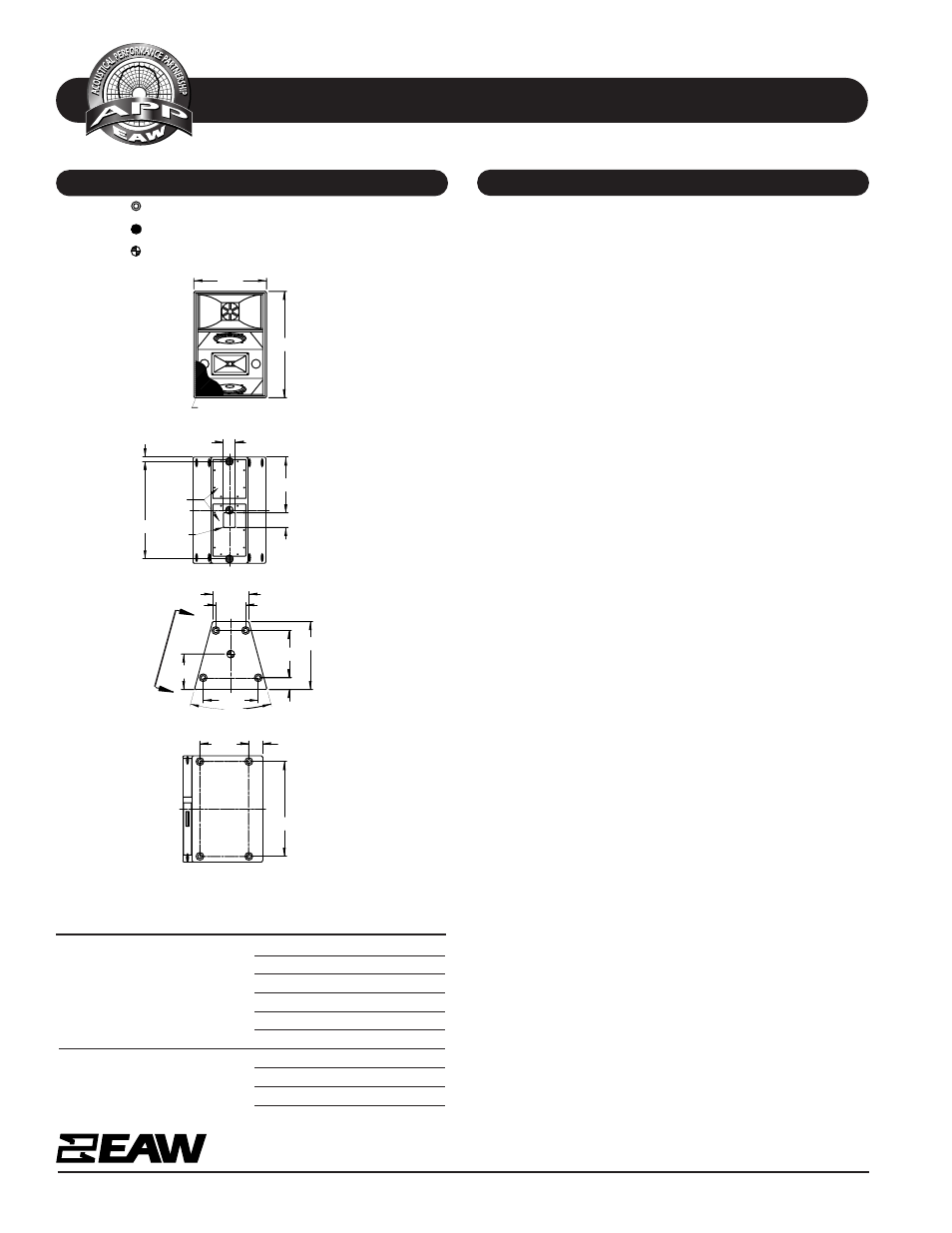 Specifications as660e, Dimensional drawing a & e specifications | EAW AS660e User Manual | Page 2 / 2