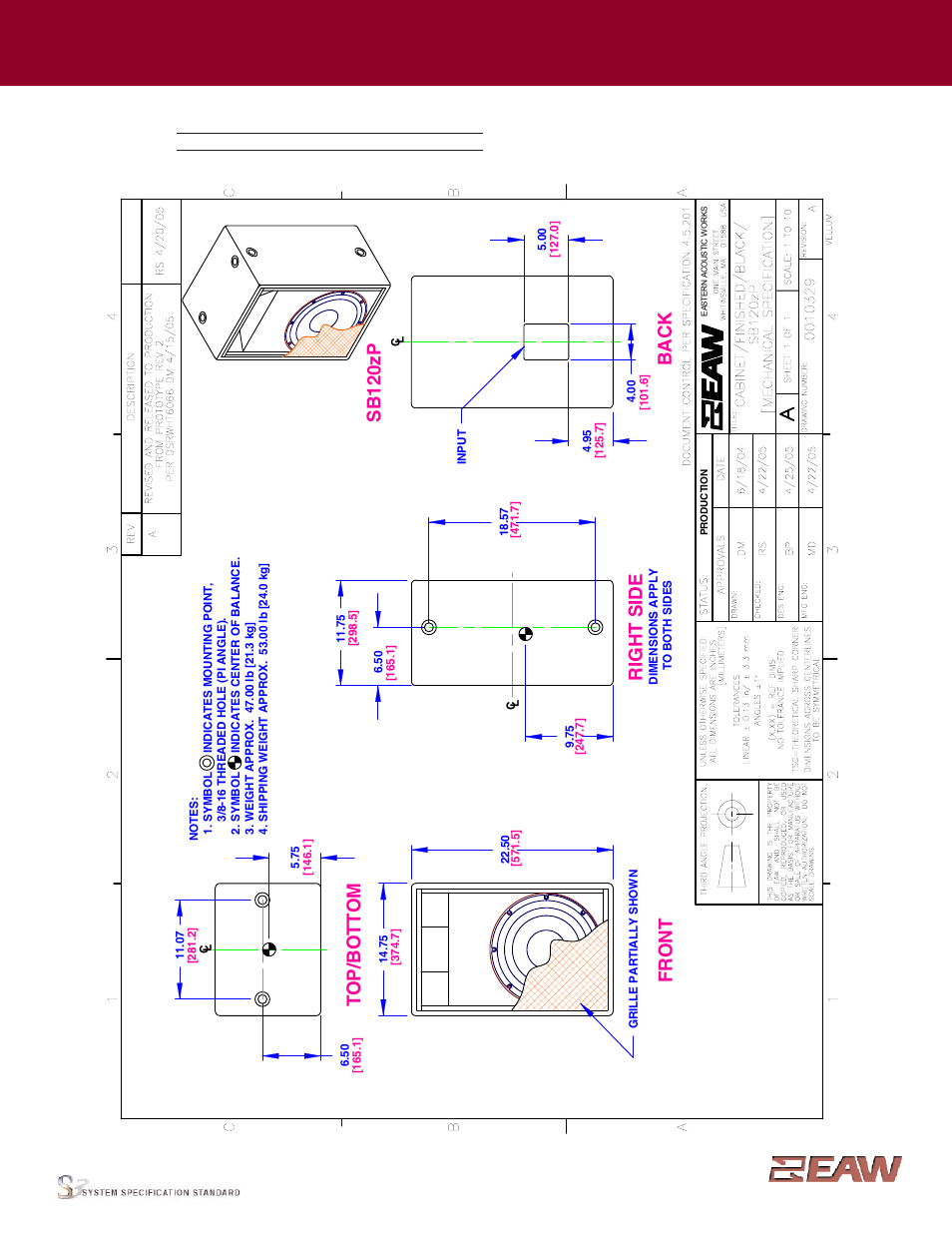 Group · i, Right s ide, Fr o n t | Back, Sb 120zp, Enclosure | EAW SB120zP User Manual | Page 2 / 4
