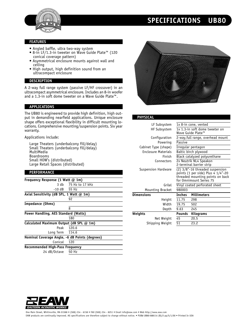 EAW UB80 User Manual | 2 pages