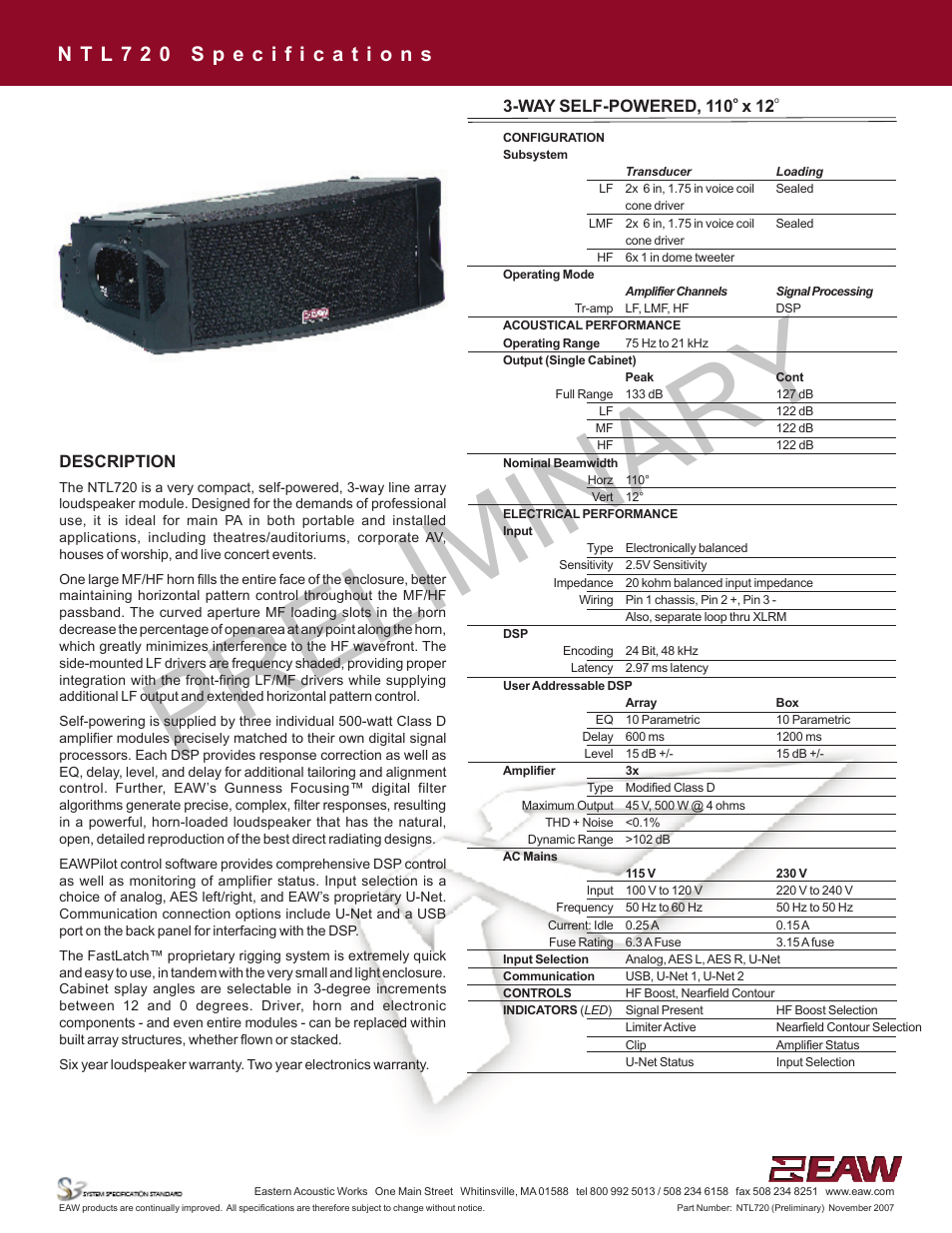 EAW NTL720 User Manual | 2 pages