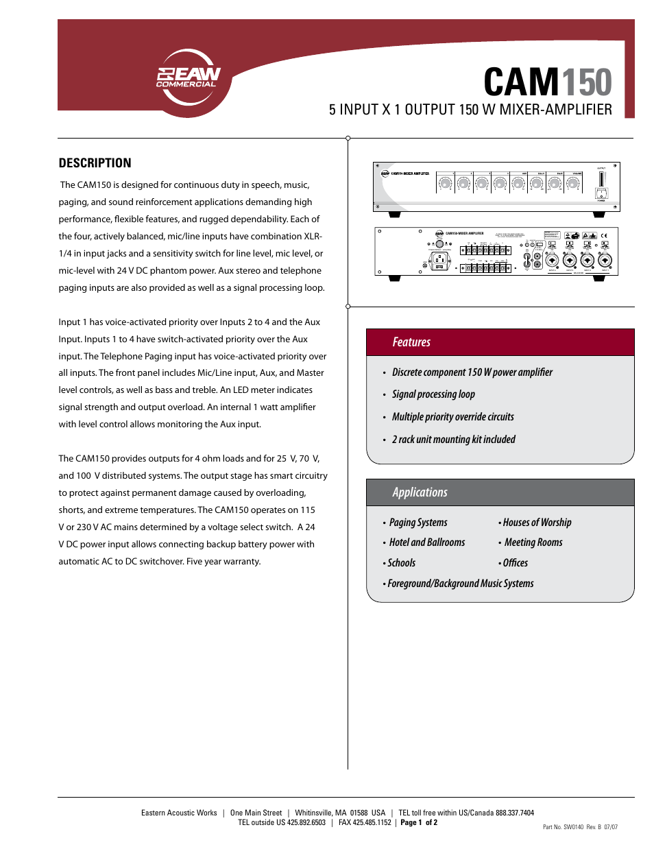 EAW CAM150 User Manual | 2 pages
