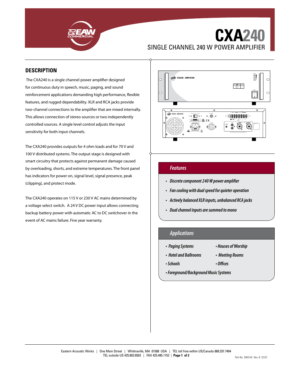 EAW CXA240 User Manual | 2 pages