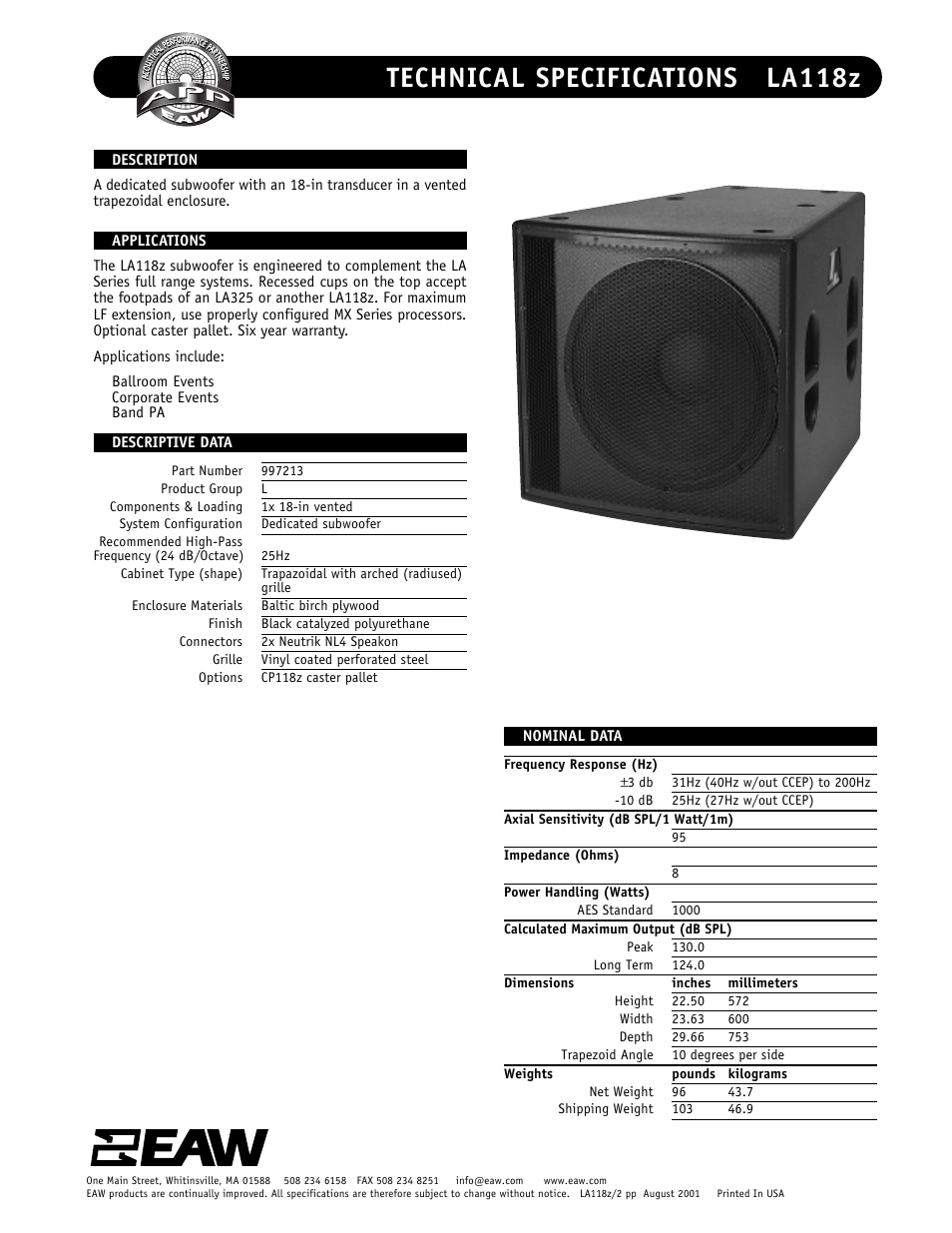 EAW LA118z User Manual | 2 pages