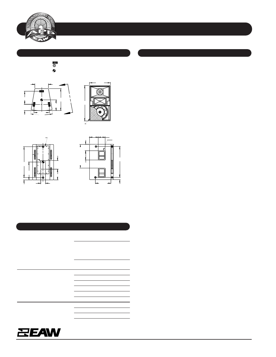 Specifications kf650z, Dimensional drawing a & e specifications, Physical continued | EAW KF650z User Manual | Page 2 / 2