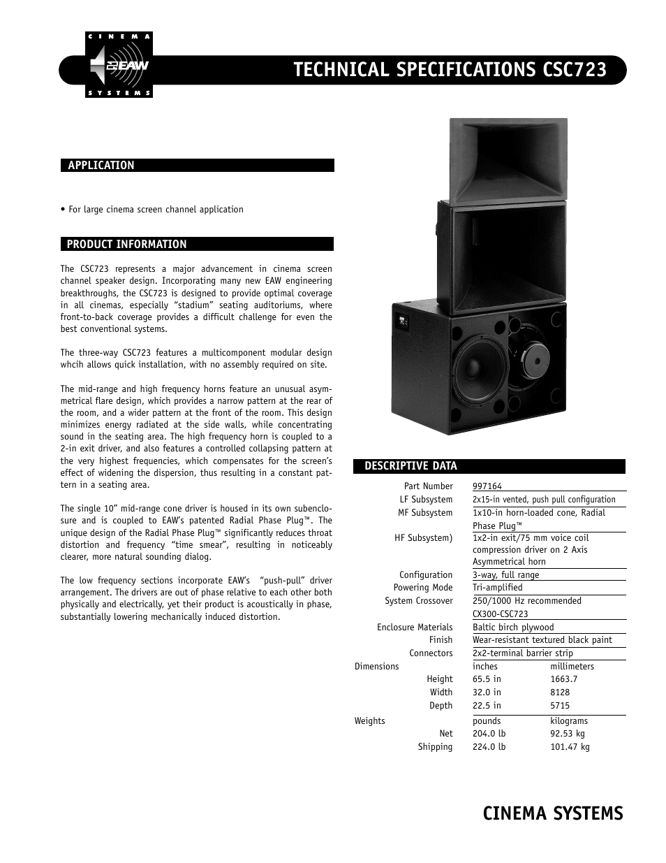 EAW Cinema Screen Channel Speaker CSC723 User Manual | 2 pages