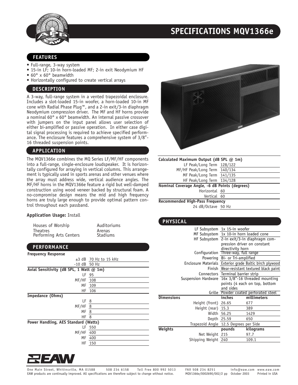 EAW MQV1366e User Manual | 2 pages
