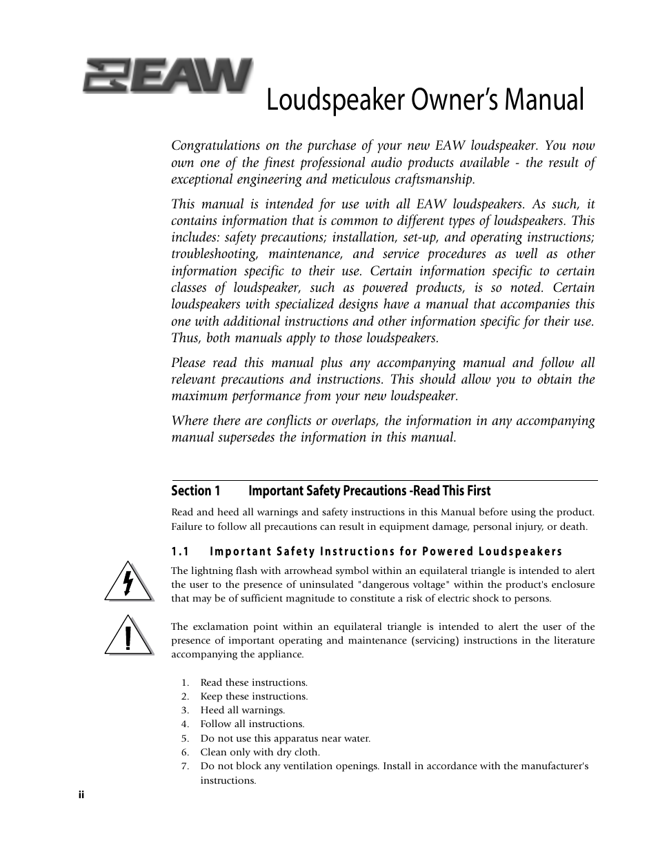 Loudspeaker owner’s manual | EAW Loudspeaker's User Manual | Page 2 / 40