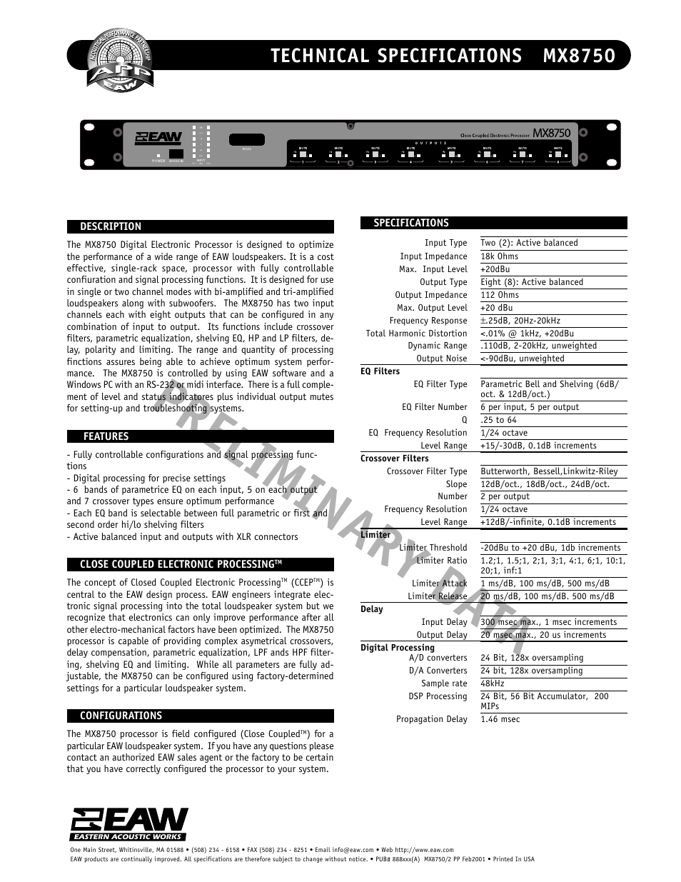 EAW MX8750 User Manual | 2 pages