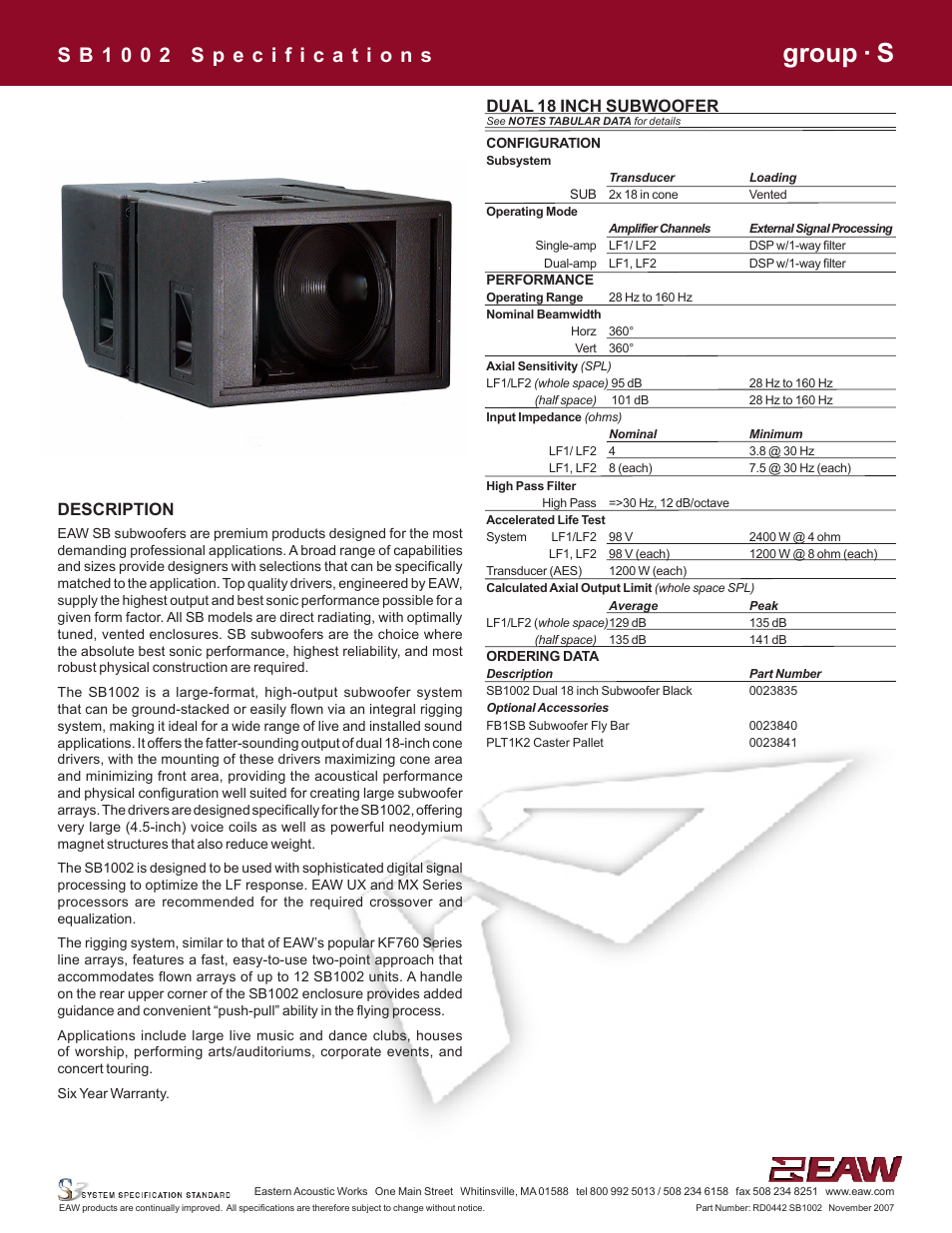 EAW SB1002 User Manual | 4 pages