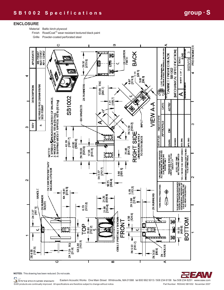 Group · s, Enclosure | EAW SB1002 User Manual | Page 2 / 4