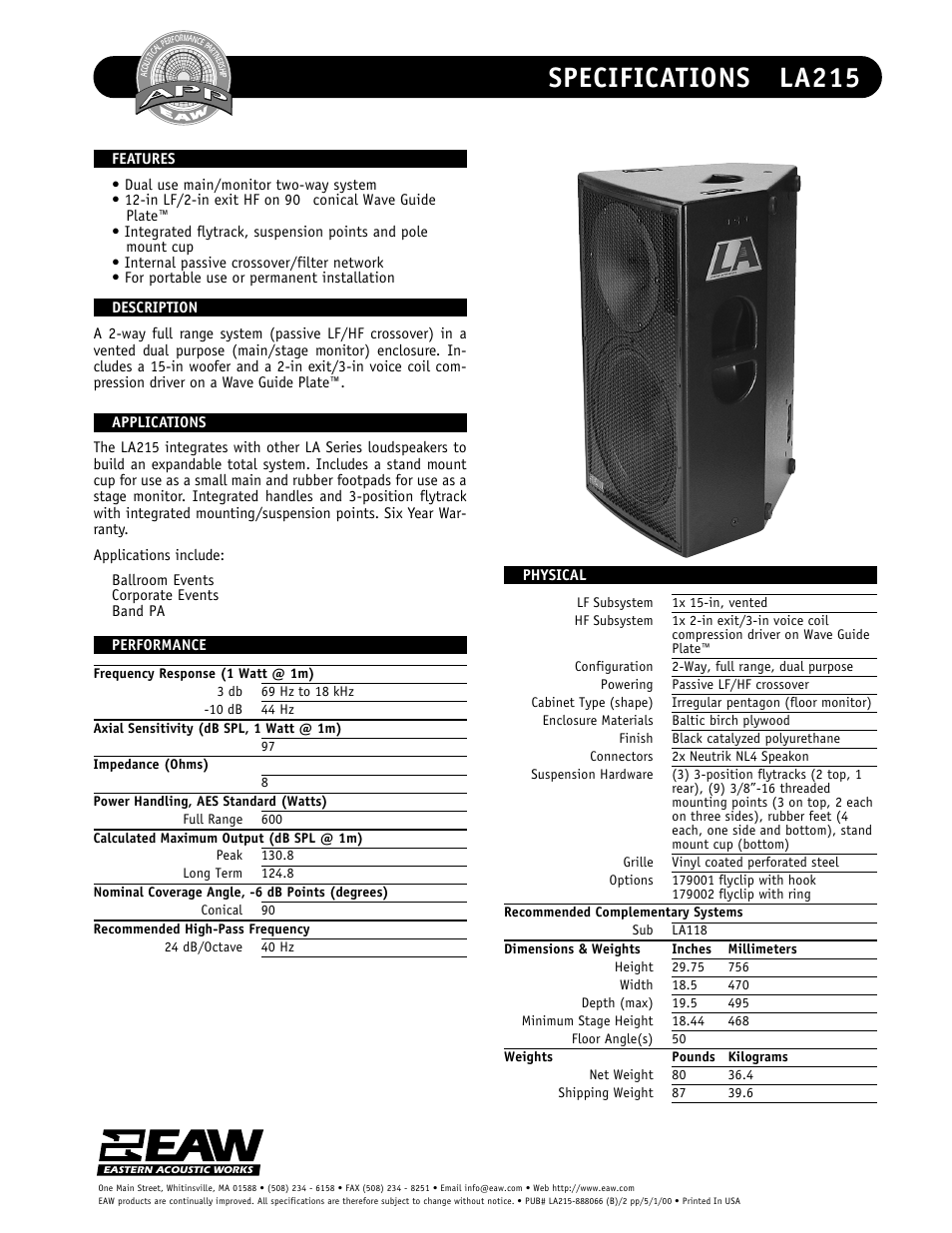 EAW LA215 User Manual | 2 pages
