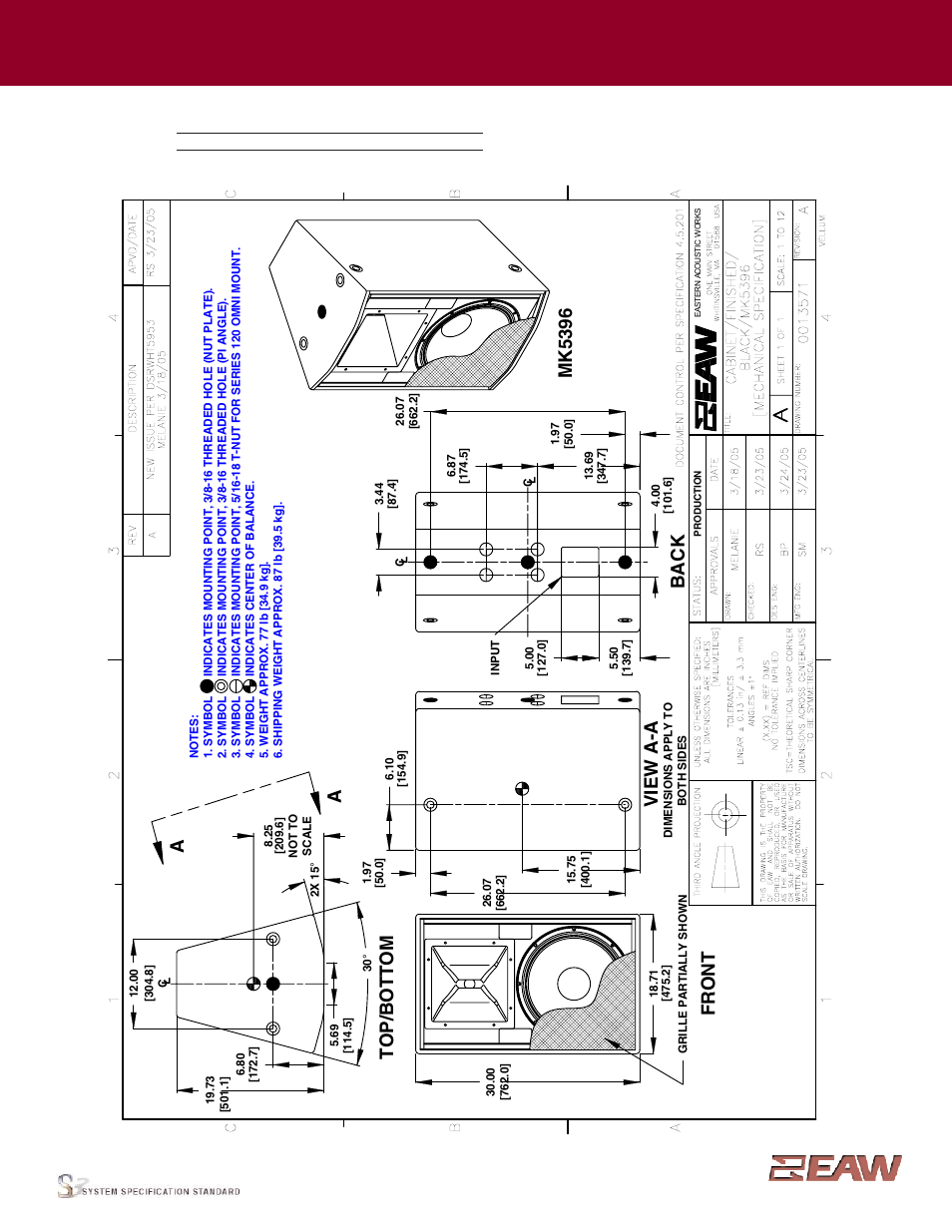 Group · mk, Back, Fr o n t | Vi ew a -a, Mk 5396, Enclosure | EAW MK5396 User Manual | Page 2 / 2