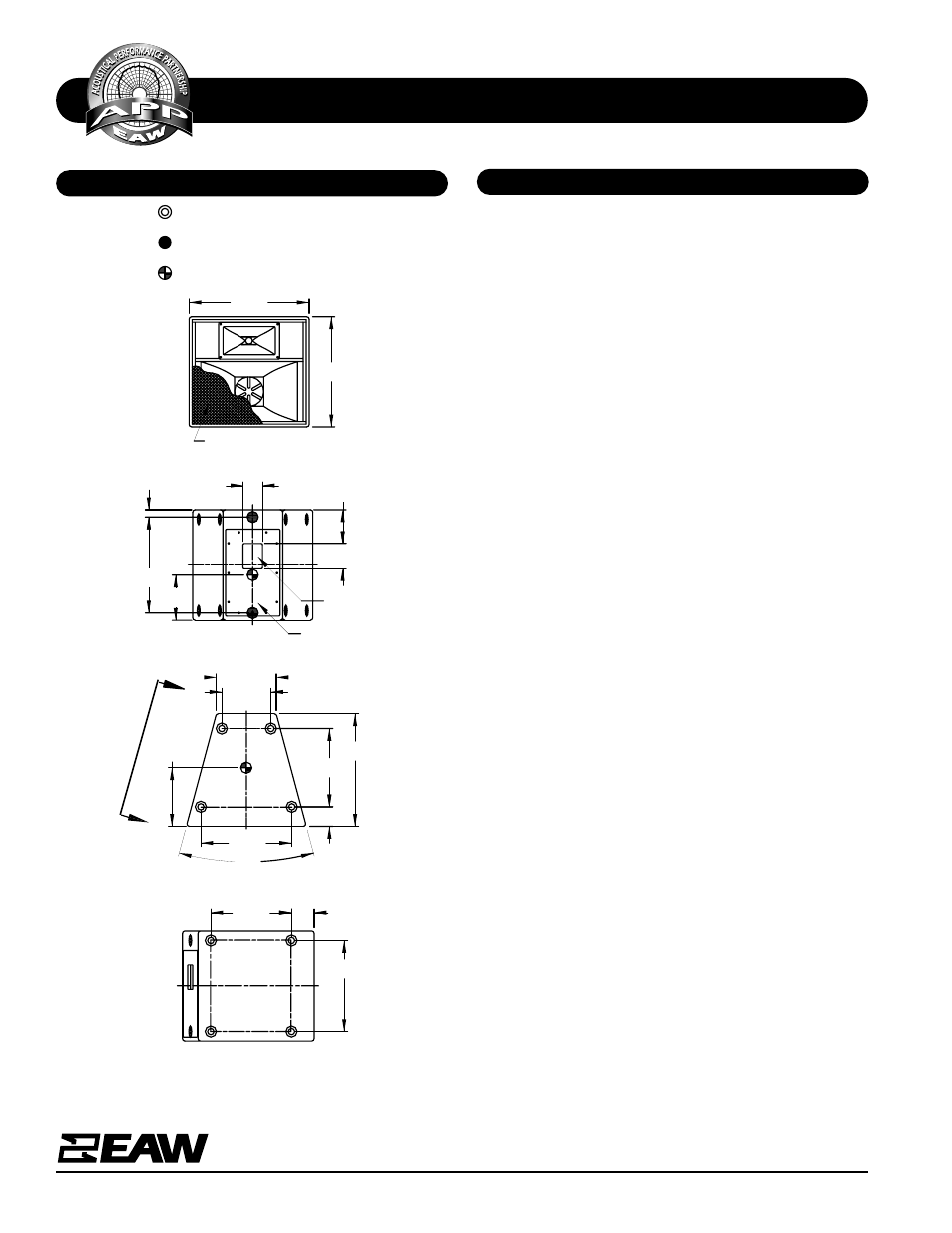 Specifications as460e, Dimensional drawing a & e specifications, Front | Back, Top/bottom, Sides | EAW AS460e User Manual | Page 2 / 2