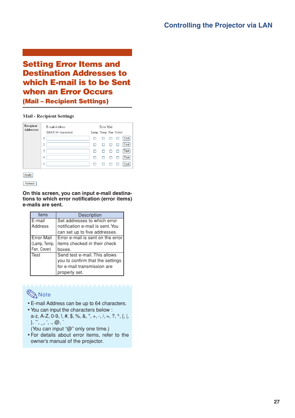 Controlling the projector via lan | Eiki/Elf EIP-4500 User Manual | Page 27 / 54