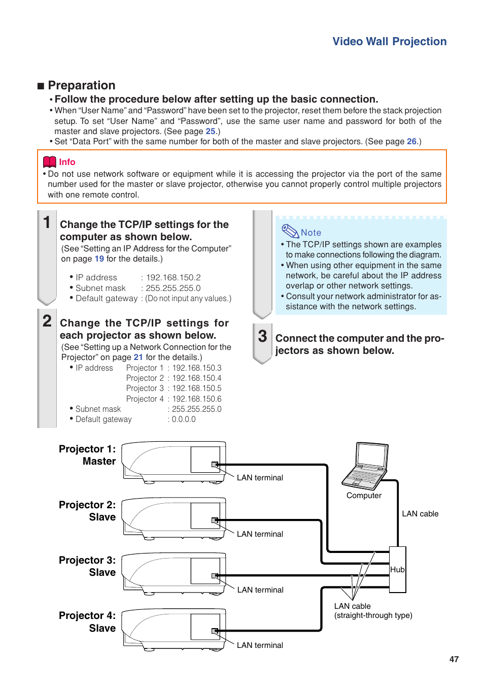 Preparation, Video wall projection | Eiki/Elf EIP-4500 User Manual | Page 47 / 54