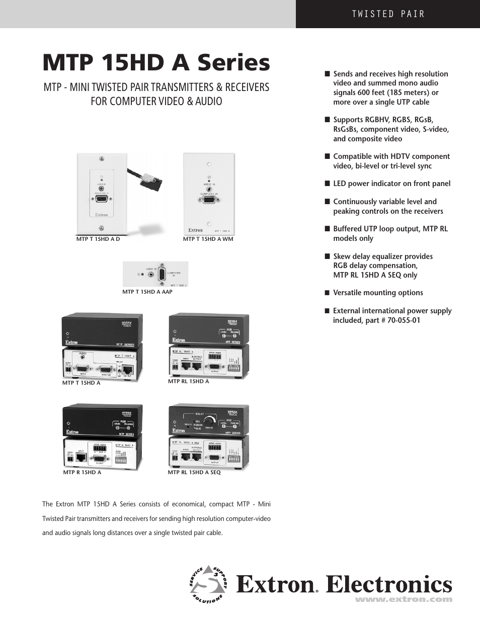 Extron electronic MTPT 15HD AD User Manual | 6 pages