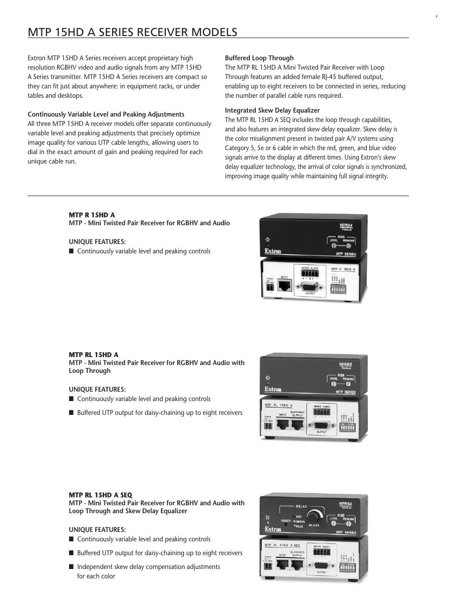 Mtp 15hd a series receiver models | Extron electronic MTPT 15HD AD User Manual | Page 4 / 6