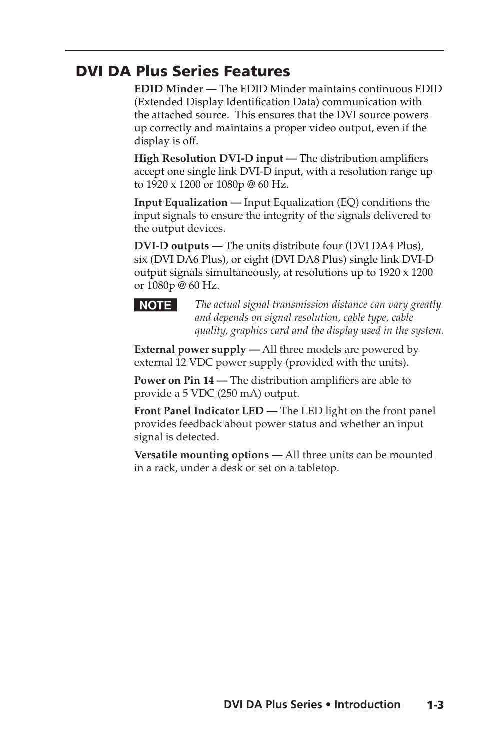 Dvi da plus series features | Extron electronic Distribution Amplifiers DVI DA6 Plus User Manual | Page 11 / 30