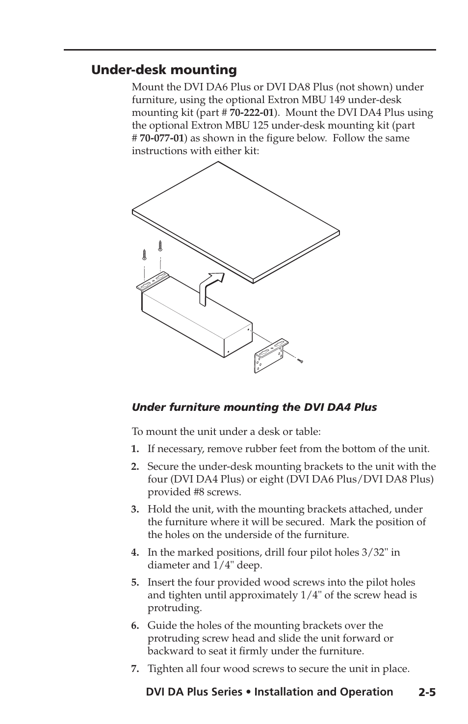 Under-desk mounting | Extron electronic Distribution Amplifiers DVI DA6 Plus User Manual | Page 17 / 30