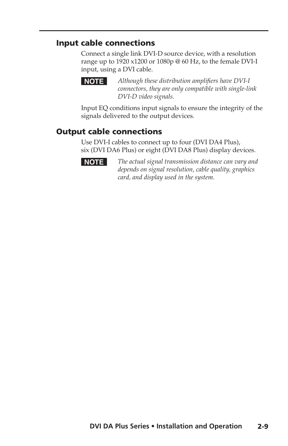 Input cable connections, Output cable connections | Extron electronic Distribution Amplifiers DVI DA6 Plus User Manual | Page 21 / 30