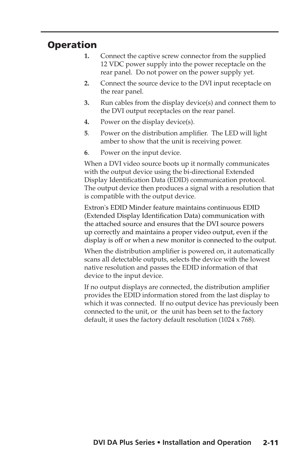 Operation | Extron electronic Distribution Amplifiers DVI DA6 Plus User Manual | Page 23 / 30