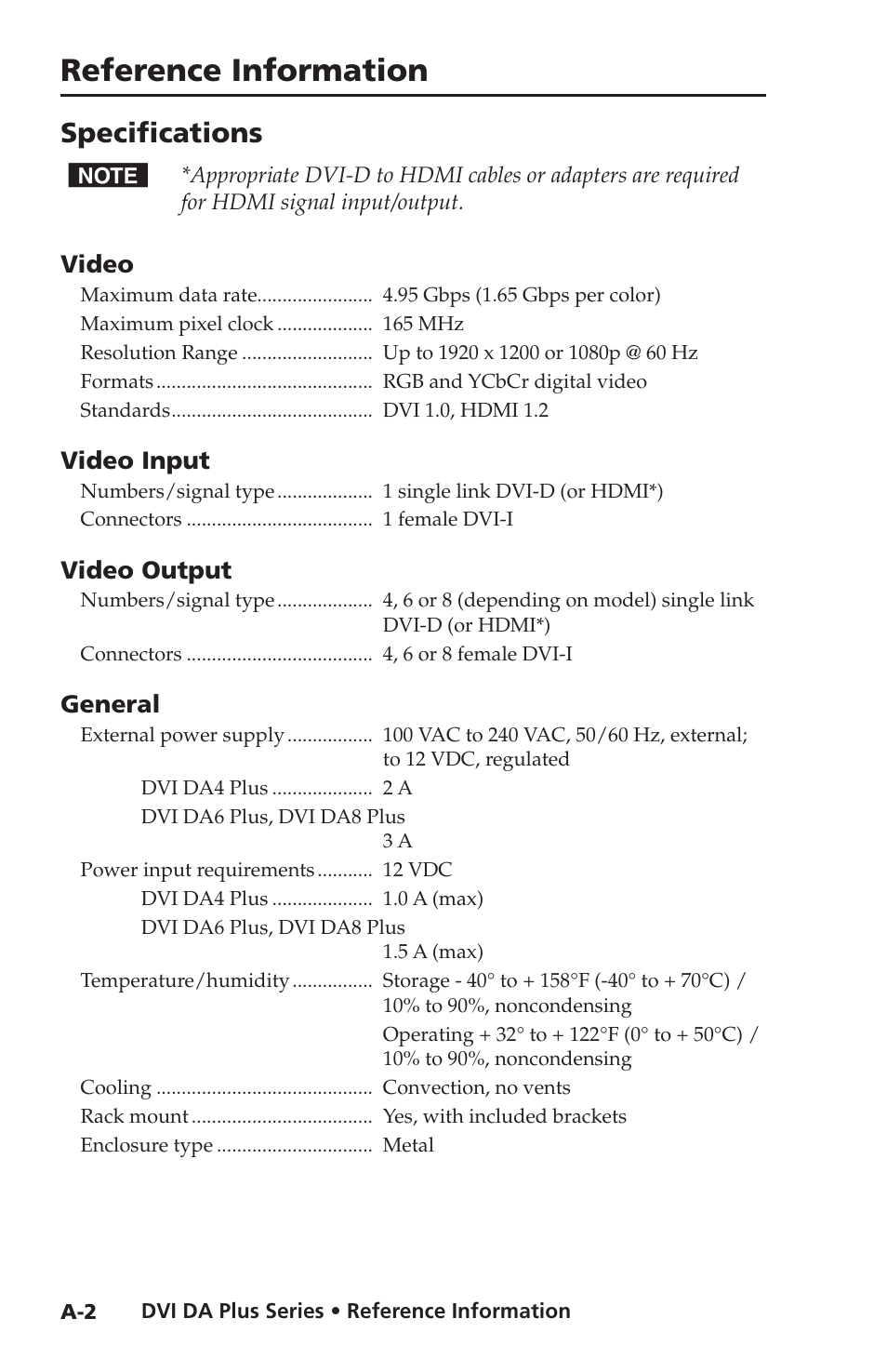 Specifications, Reference information | Extron electronic Distribution Amplifiers DVI DA6 Plus User Manual | Page 26 / 30