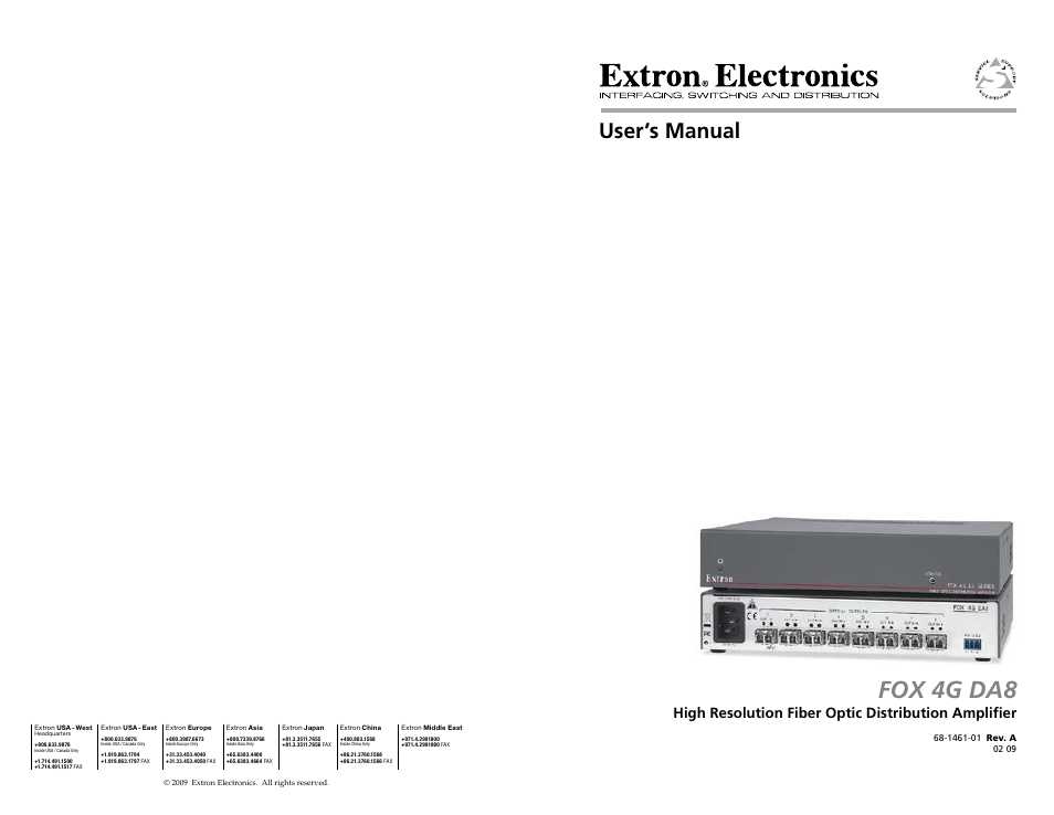 Extron electronic Fiber Optics Fox 4G DA8 User Manual | 22 pages