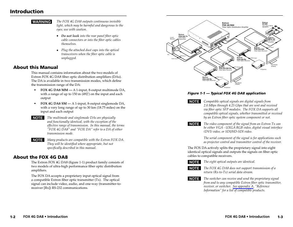 About this manual, About the fox 4g da8, Introduction | Extron electronic Fiber Optics Fox 4G DA8 User Manual | Page 6 / 22