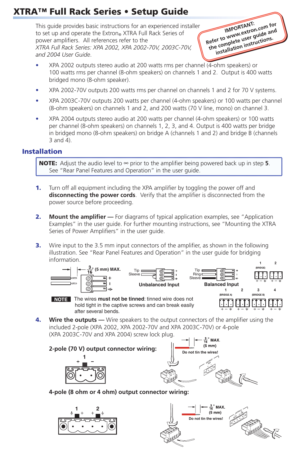 Extron electronic XTRA FULL RACK XPA 2003C-70V User Manual | 2 pages