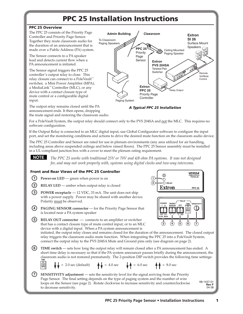 Extron electronic Priority Page Controller PPC 25 User Manual | 2 pages