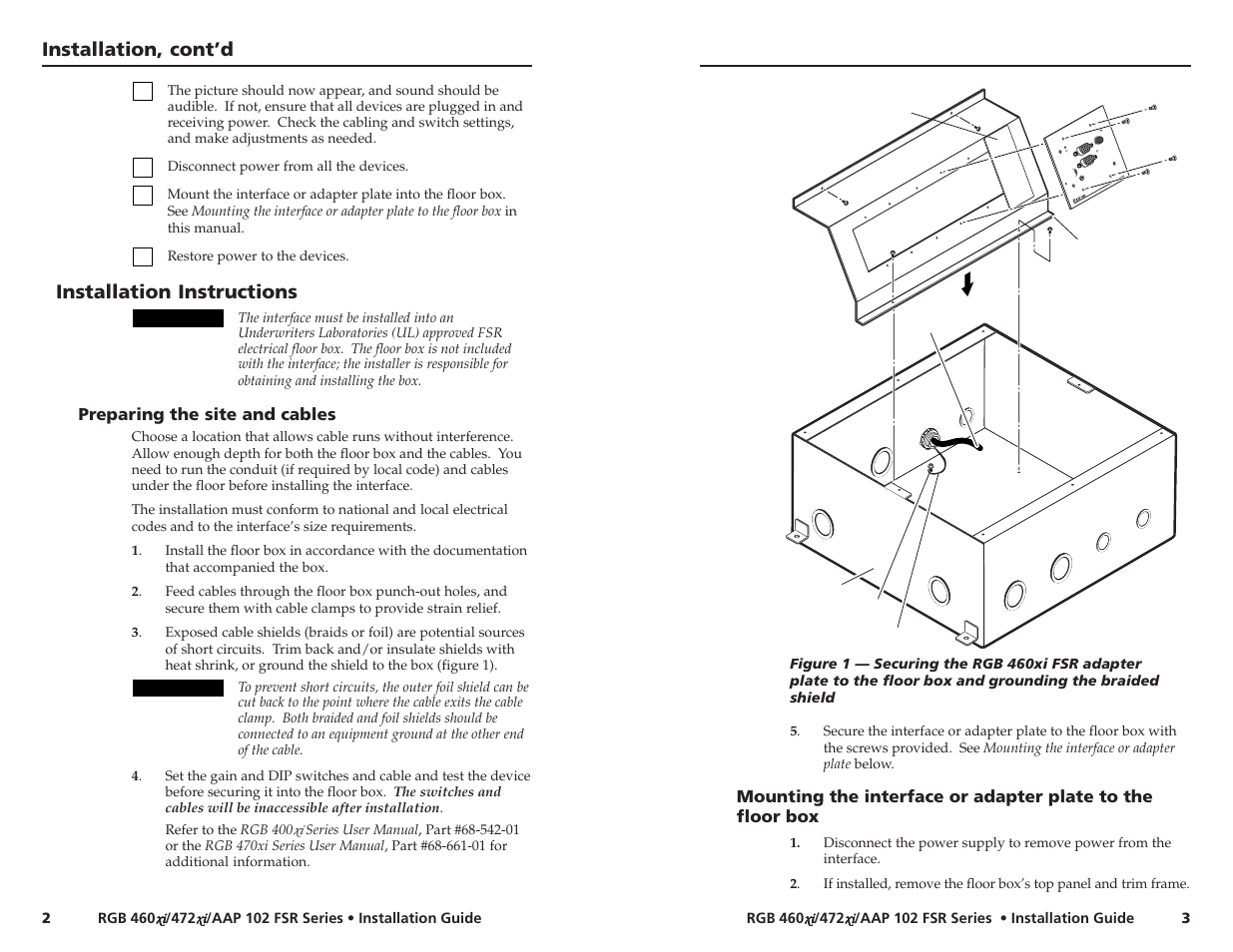 Installation, cont’d, Installation instructions | Extron Electronics RGB 460xi_472xi FSR User Manual | Page 5 / 7