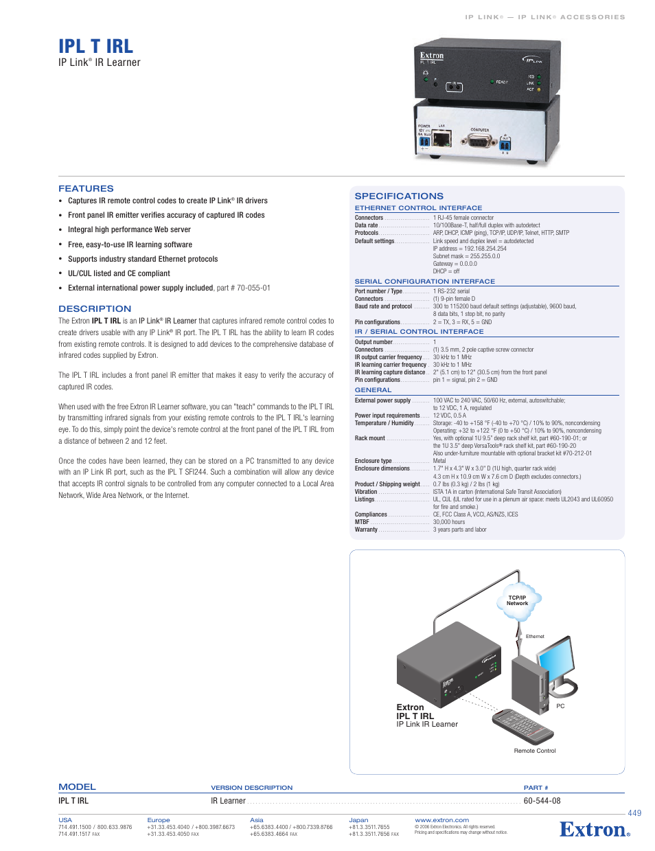 Extron electronic IP Link IR Learner IPL T IRL User Manual | 1 page