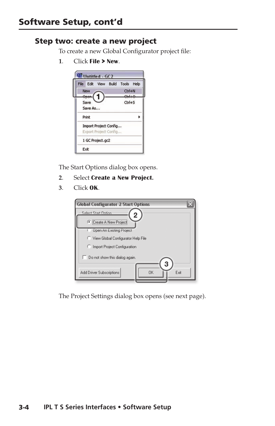 Step two: create a new project, Step two: create a new project -4, Software setup, cont’d | Extron electronic Extron IPL T S4 User Manual | Page 24 / 45