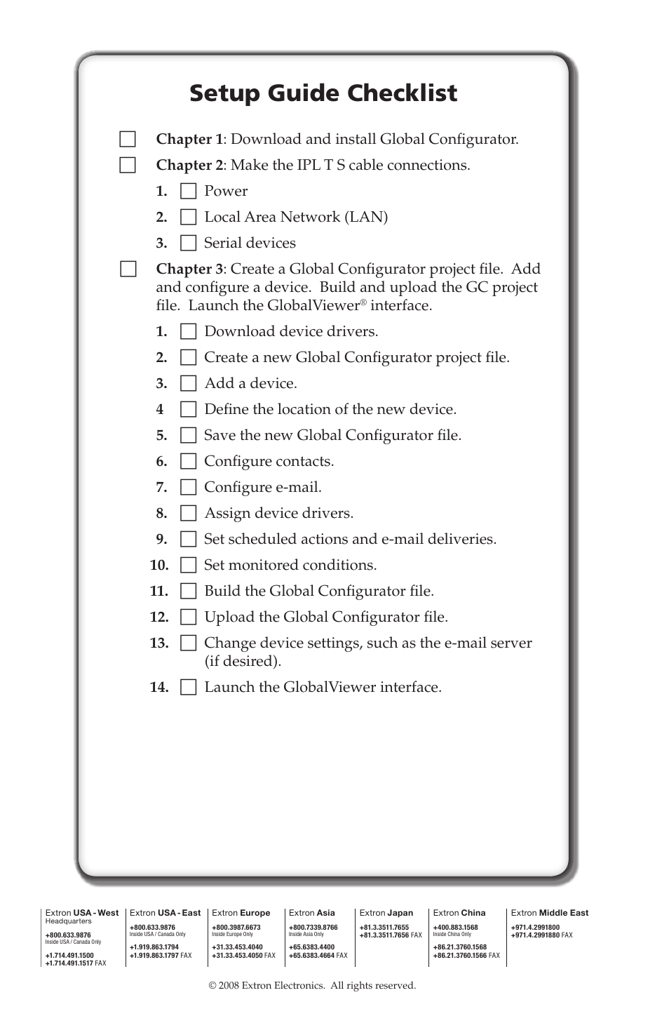 Setup guide checklist | Extron electronic Extron IPL T S4 User Manual | Page 45 / 45