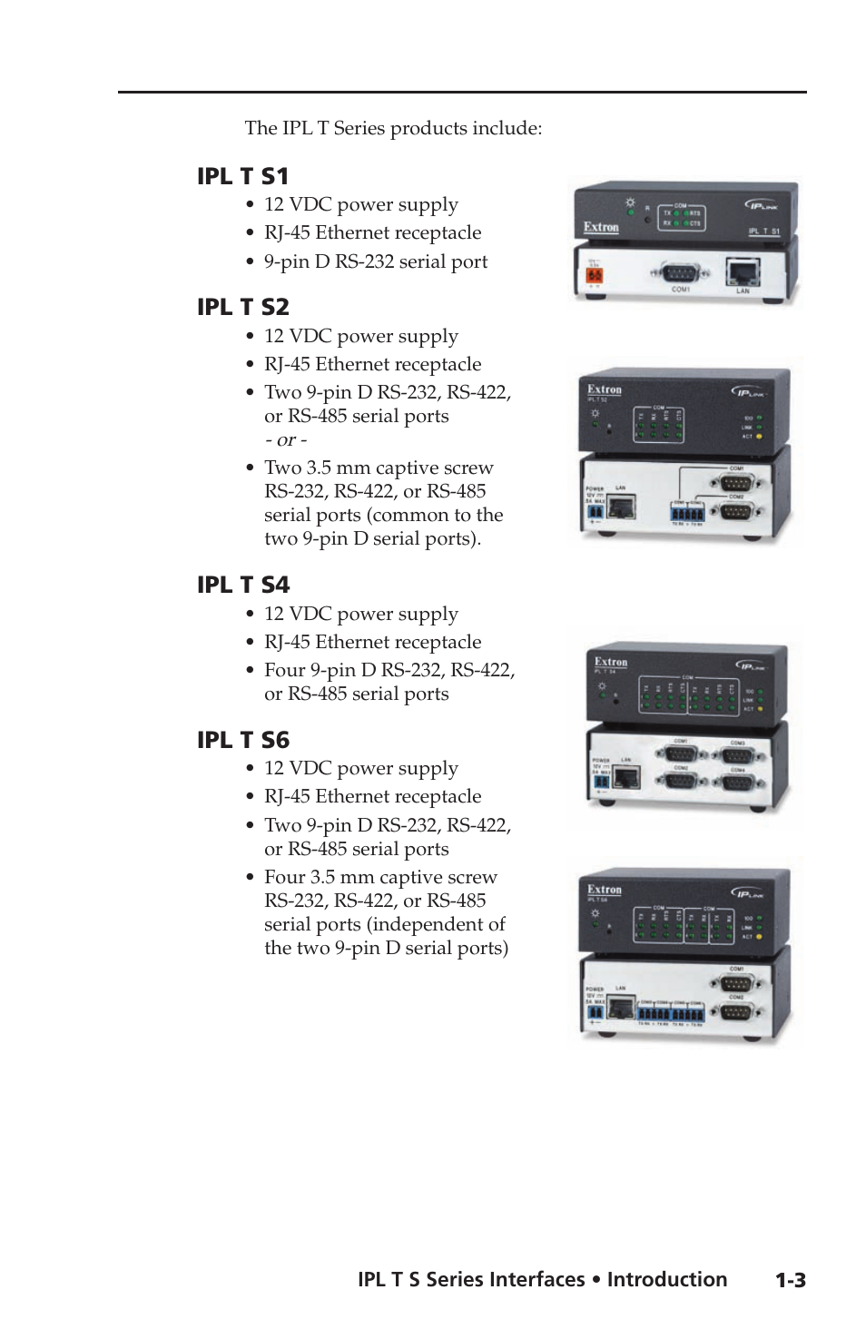 Ipl t s1, Ipl t s2, Ipl t s4 | Ipl t s6, Ipl t s1 -3 ipl t s2 -3 ipl t s4 -3 ipl t s6 -3 | Extron electronic Extron IPL T S4 User Manual | Page 9 / 45