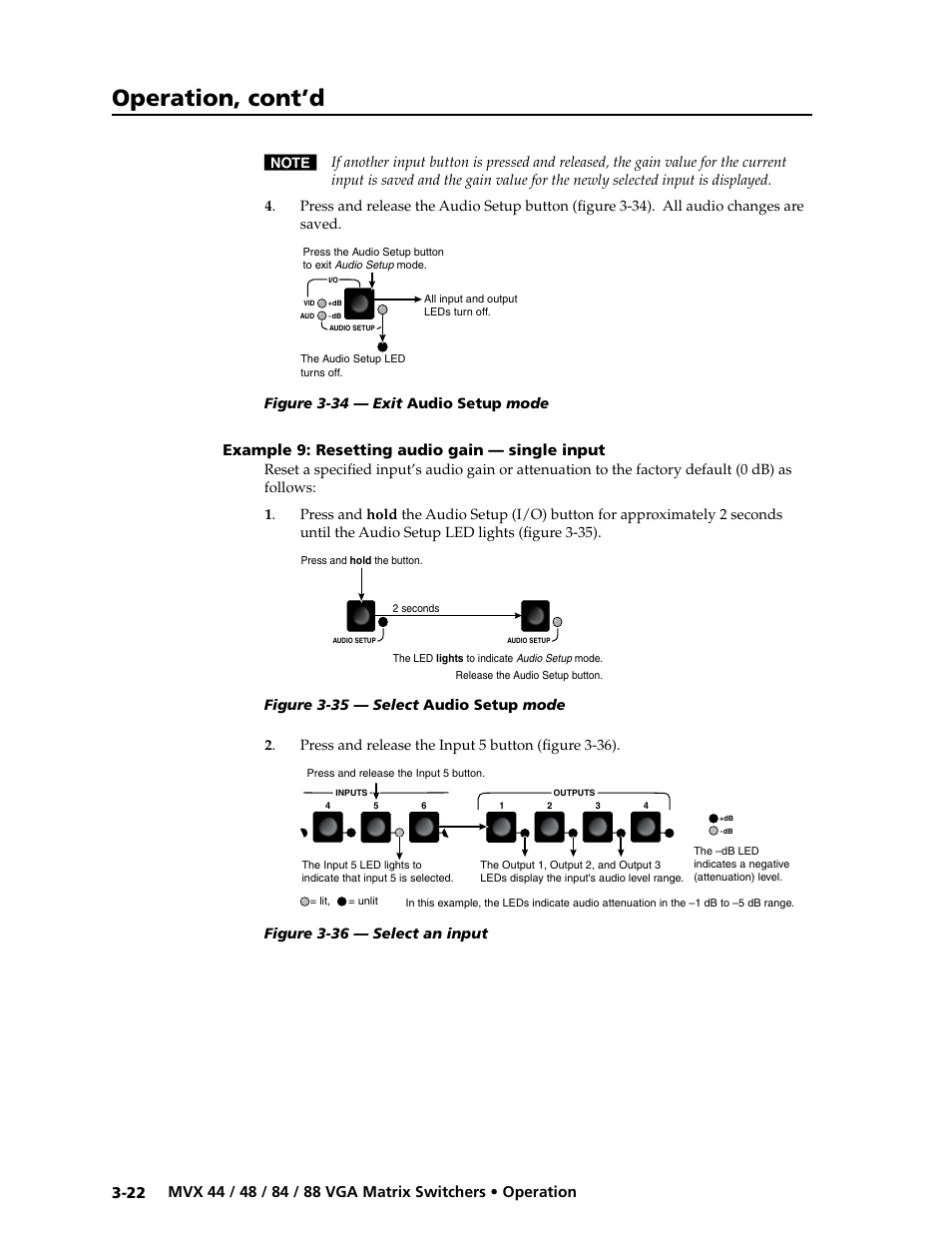 Example 9: resetting audio gain — single input, Example 9: resetting audio gain — single input -22, Preliminar y | Operation, cont’d | Extron electronic MVX 88 Series User Manual | Page 40 / 84