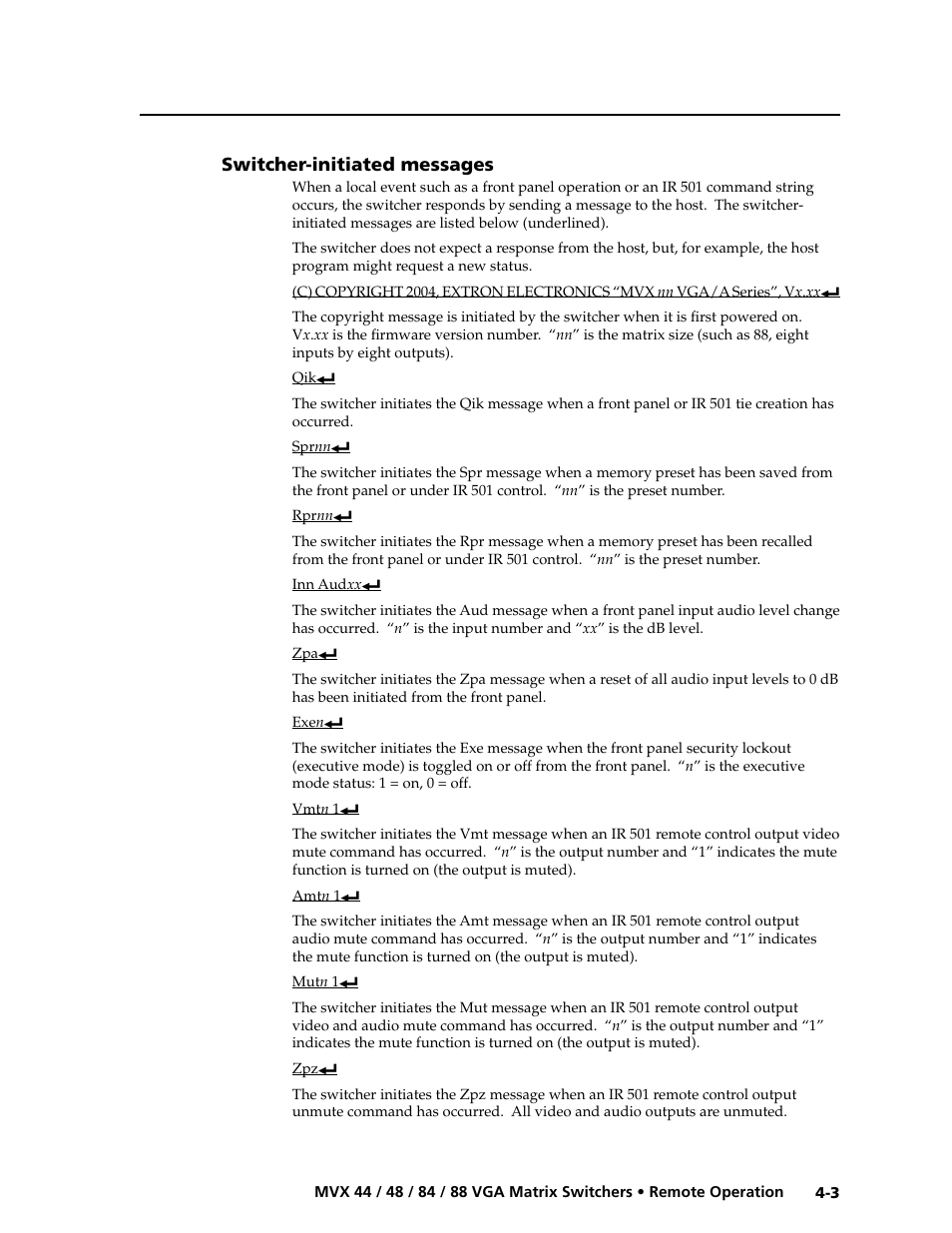 Switcher-initiated messages, Switcher-initiated messages -3, Preliminar y | Extron electronic MVX 88 Series User Manual | Page 53 / 84
