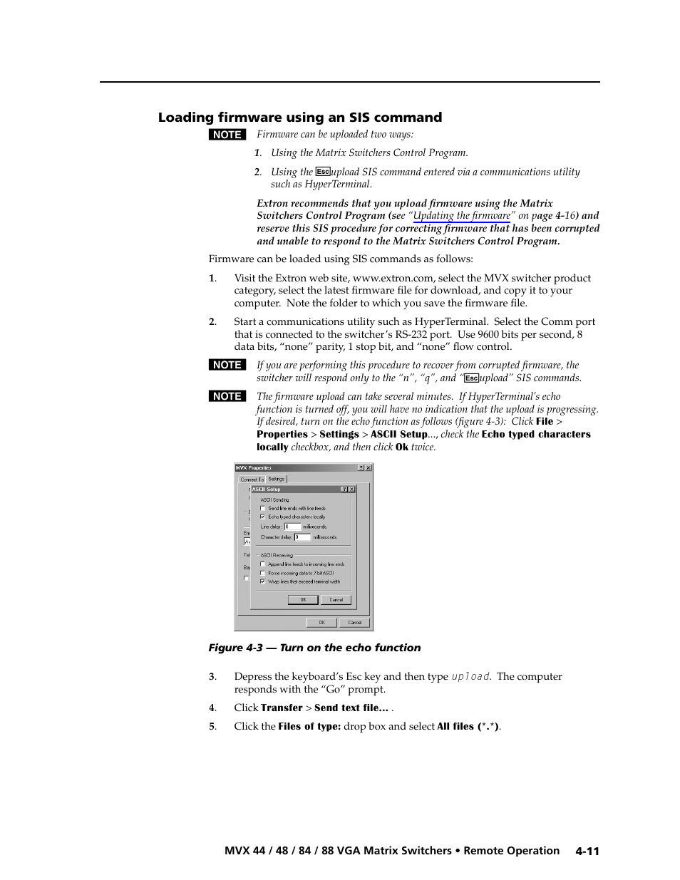 Loading firmware using an sis command, Loading firmware using an sis command -11, Preliminar y | Extron electronic MVX 88 Series User Manual | Page 61 / 84