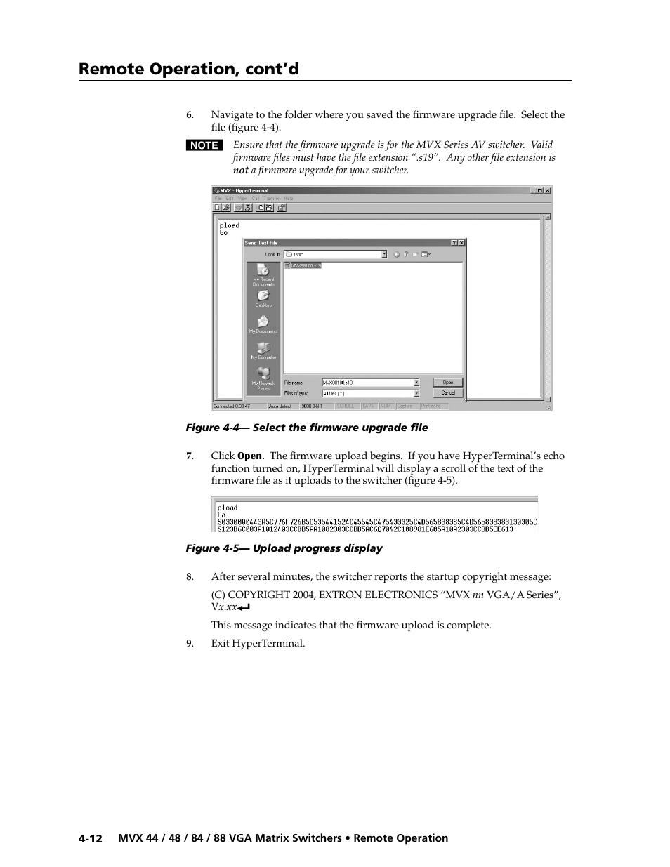 Preliminar y, Remote operation, cont’d | Extron electronic MVX 88 Series User Manual | Page 62 / 84