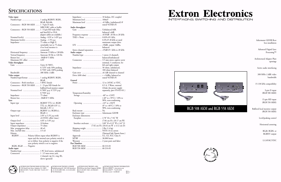 Pecifications | Extron electronic Computer-Video Interface RGB 508 AKM User Manual | Page 4 / 4