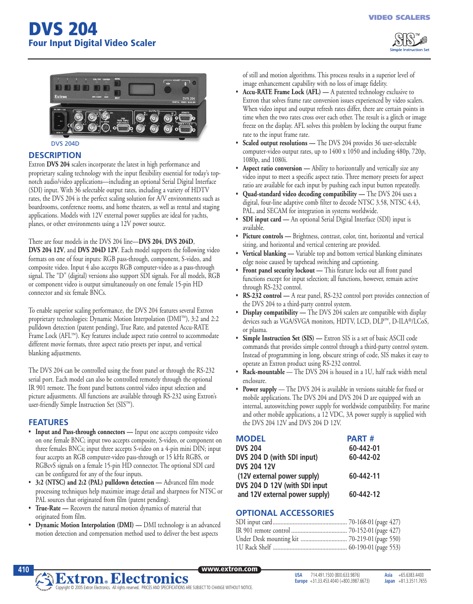 Extron electronic 60-442-11 User Manual | 2 pages