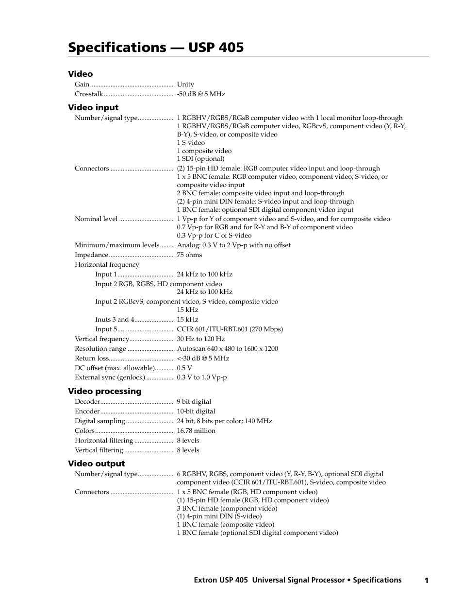 Extron electronic Universal Signal Processor USP 405 User Manual | 3 pages