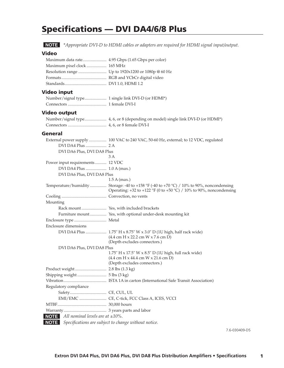 Extron electronic Distribution Amplifiers DVI DA8 Plus User Manual | 1 page