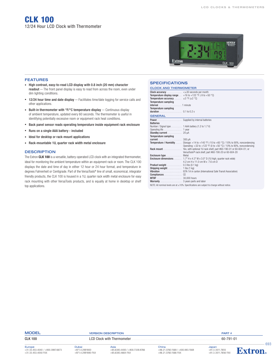 Extron electronic CLK 100 User Manual | 1 page