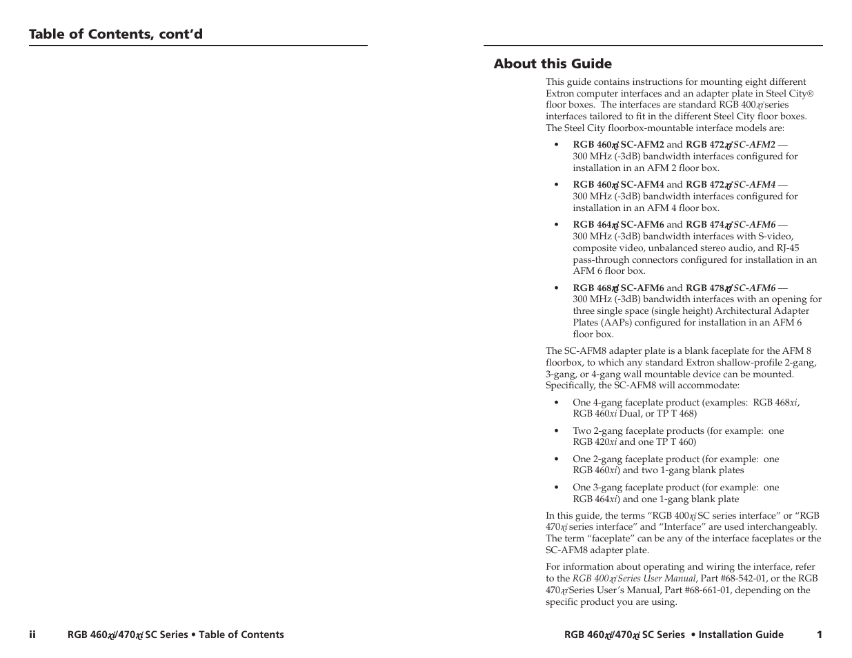 Table of contents, cont’d, About this guide | Extron Electronics RGB 460xi_472xi SC Series User Manual | Page 4 / 9