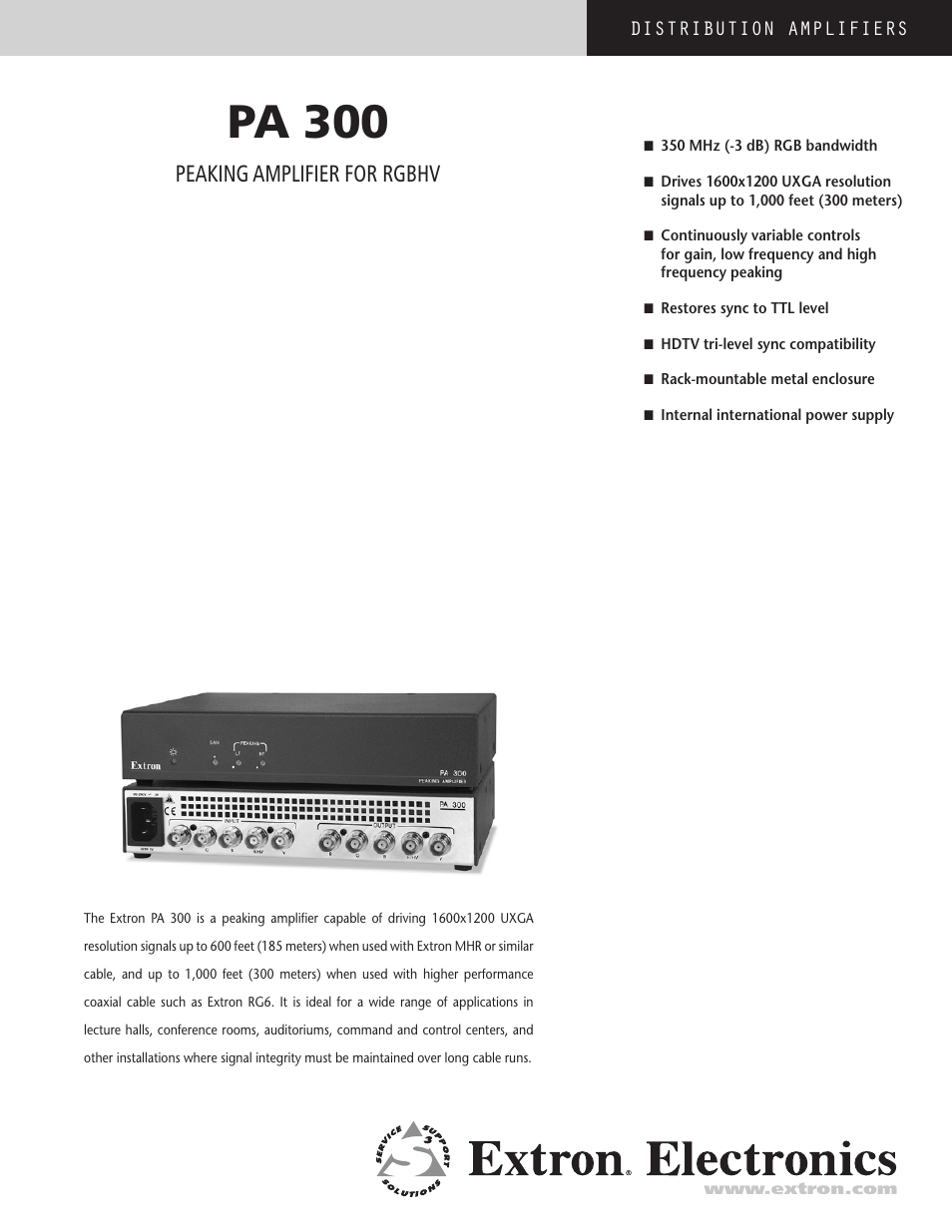 Extron electronic PA 300s User Manual | 2 pages